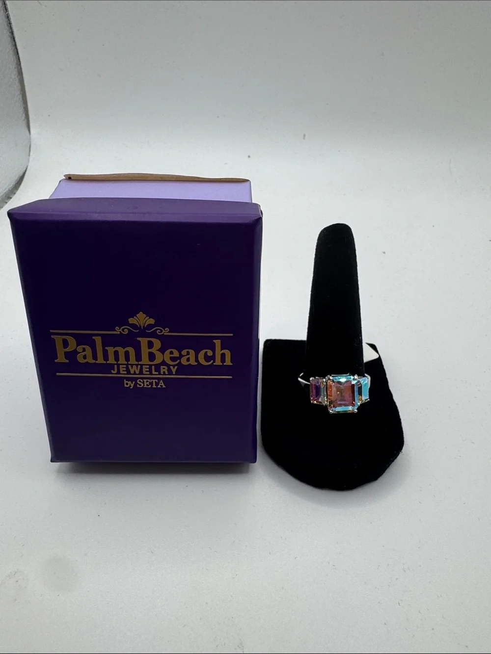 PalmBeach Jewelry Purple Box with Multicolor Emerald-Cut Ring